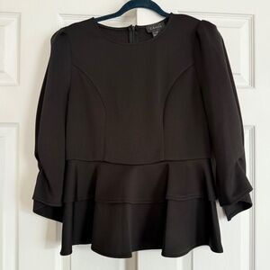 NWOT Gracia Black Peplum 3/4 Sleeve Blouse